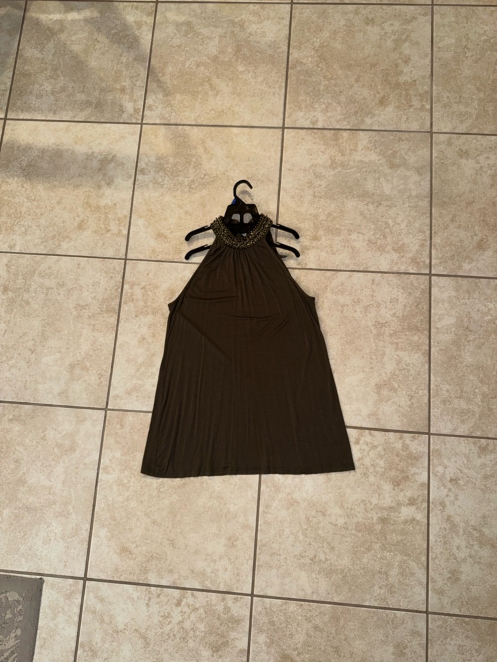 Chenault Vintage OG Beaded Halter Neck Camisole Olive Brown Tank Top